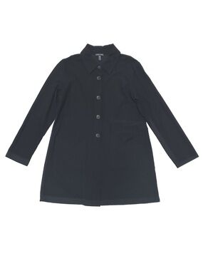 Eileen Fisher System Washable Stretch Crepe Long Cardigan Black Duster Jacket